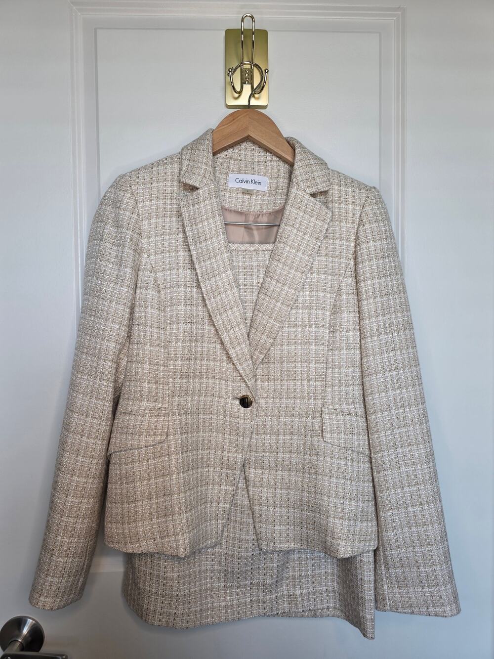 Calvin Klein Gold Tweed Skirt Suit